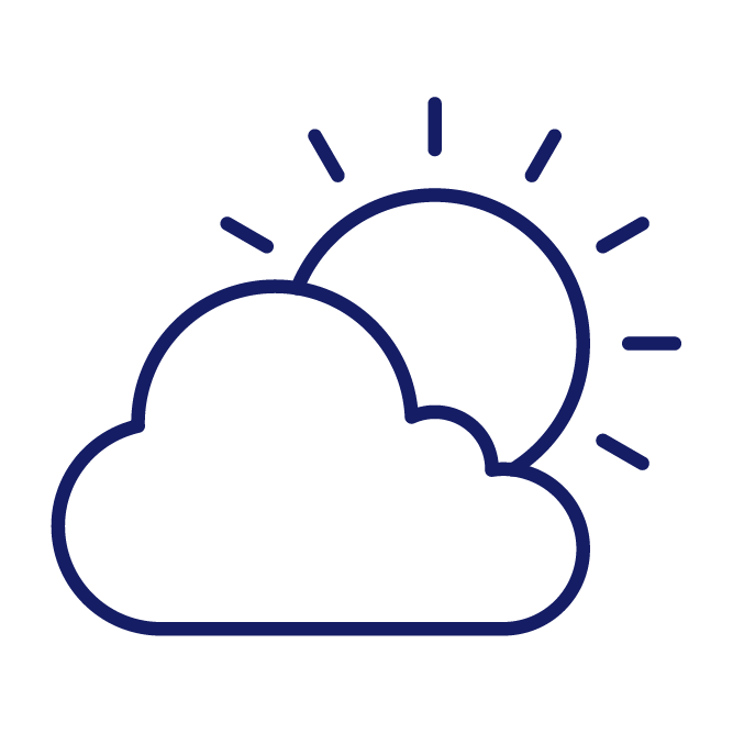A simple weather icon depicting a partly cloudy sky with the sun partially visible behind a cloud, outlined in dark blue.